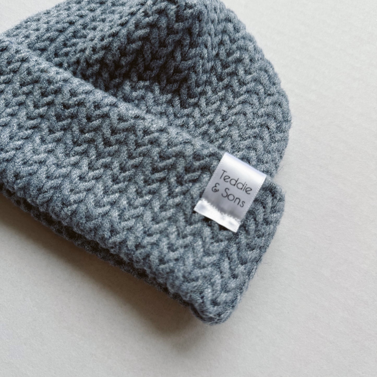 Blue Herringbone Knit Beanie