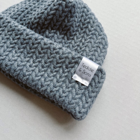 Blue Herringbone Knit Beanie