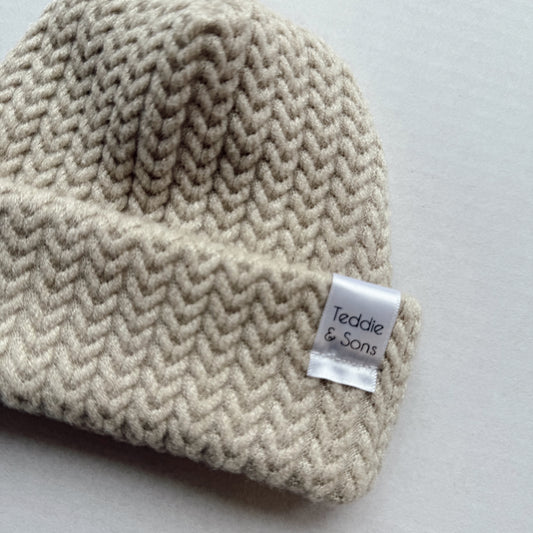 Oatmeal Herringbone Knit Beanie