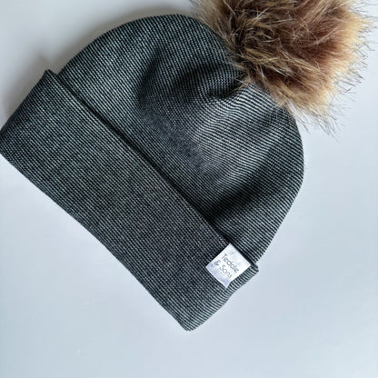 Charcoal Classic Knit Pom Beanie