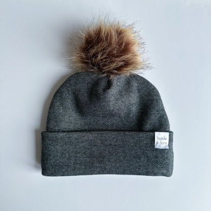 Charcoal Classic Knit Pom Beanie