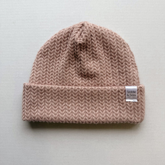 Pink Herringbone Knit Beanie