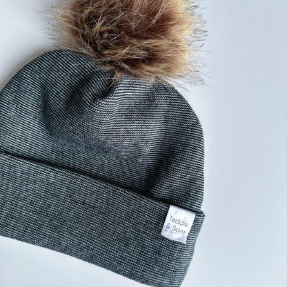 Charcoal Classic Knit Pom Beanie