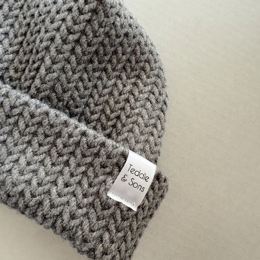 Gray Herringbone Knit Beanie
